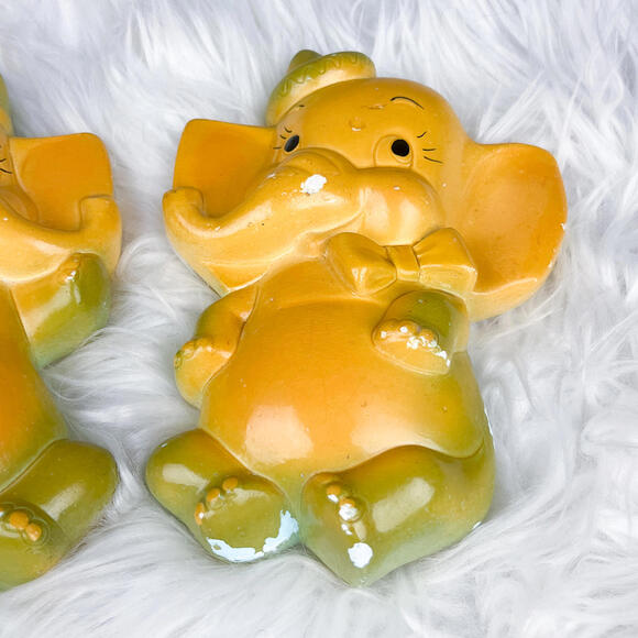 Vintage Chalkware Decor | 50's Miller Studios Elephant Plaster Plaques - Picture 3 of 7